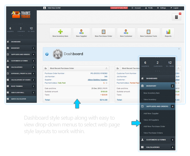 Tradies Toolbox Tour Dashboard